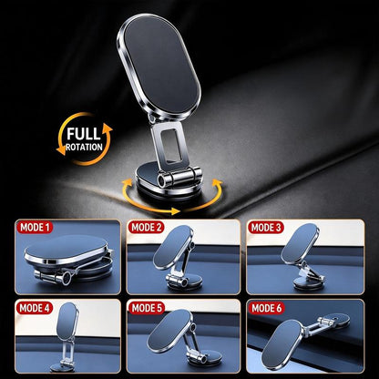 🚗 Foldable Metal Magnetic Car Phone Holder📱 - 360° Rotating, Adjustable Angle & Height Dashboard Mount, Strong Magnetic Hold, Compact Universal Hands-Free Phone Stand for Cars