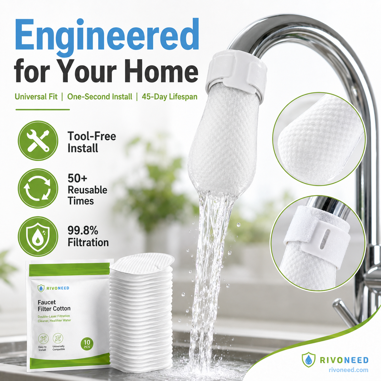 💥Anti-Splash Kitchen Faucet Cotton Filter for Sediment & Rust Removal
