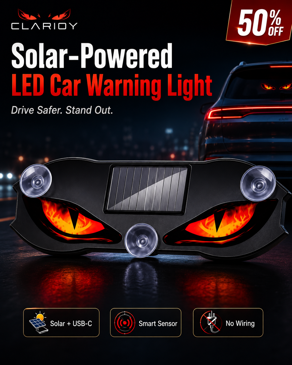 🚗🔆 Solar-Powered LED Car Warning Light – 50% OFF! Solar-powered, weatherproof, automatic activation at dark – for more safety on the roadside. 🔥🛡️