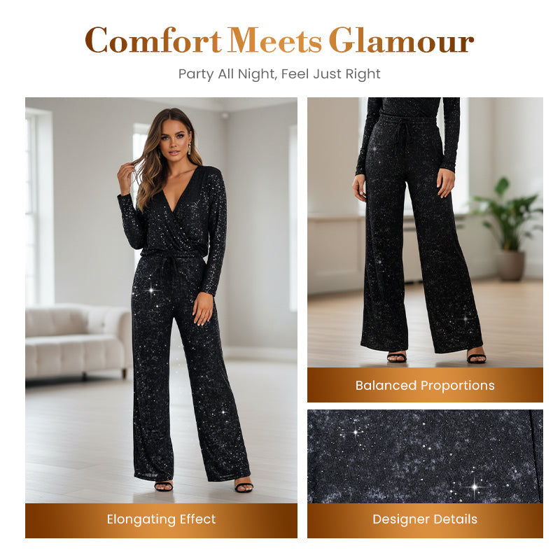 🥰Women's Sequin Sparkle Wide Leg Pants with Elastic Waistband