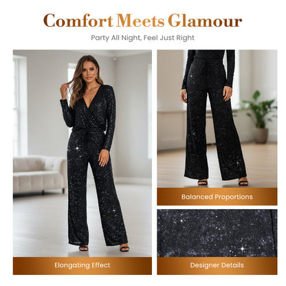 🥰Women's Sequin Sparkle Wide Leg Pants with Elastic Waistband