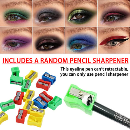 🌈14-Pack Waterproof Colored Gel Eyeliner Pencil – Metallic & Shimmer Finishes, Smudge-Proof（Pencil sharpener color is random）