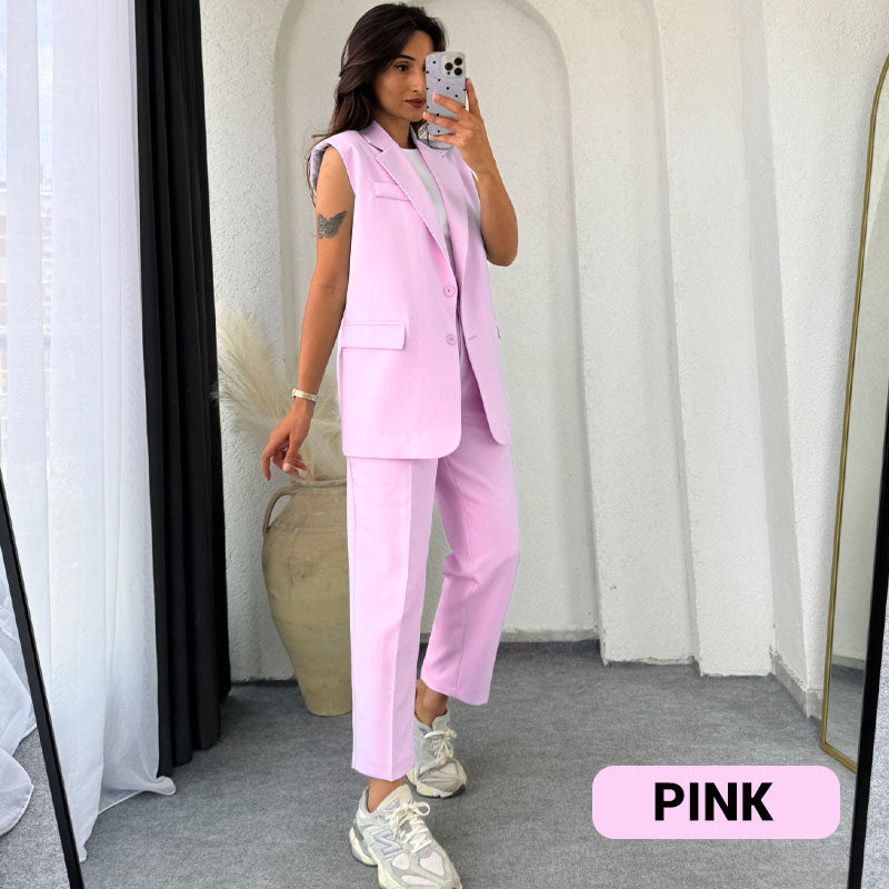 🌸New Arrival 50%OFF💖 Women’s Stylish Sleeveless Blazer & High-Waisted Pants Set