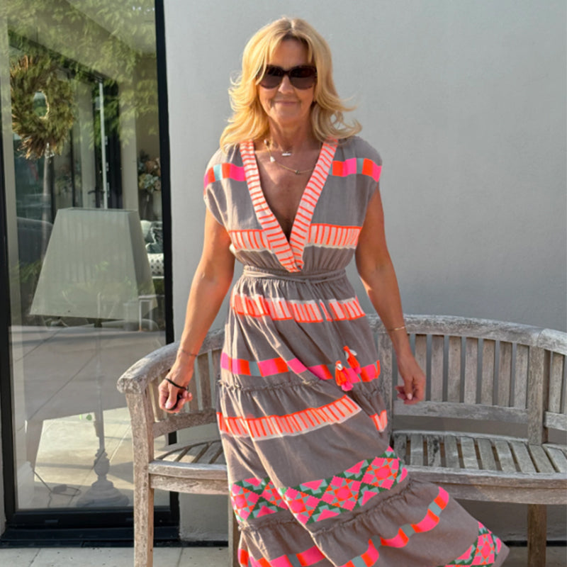 💕What should I wear tomorrow?💕Women's Loose V-Neck Vintage Stripe Pattern Sleeveless Dress