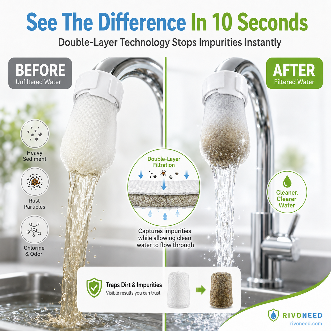 💥Anti-Splash Kitchen Faucet Cotton Filter for Sediment & Rust Removal