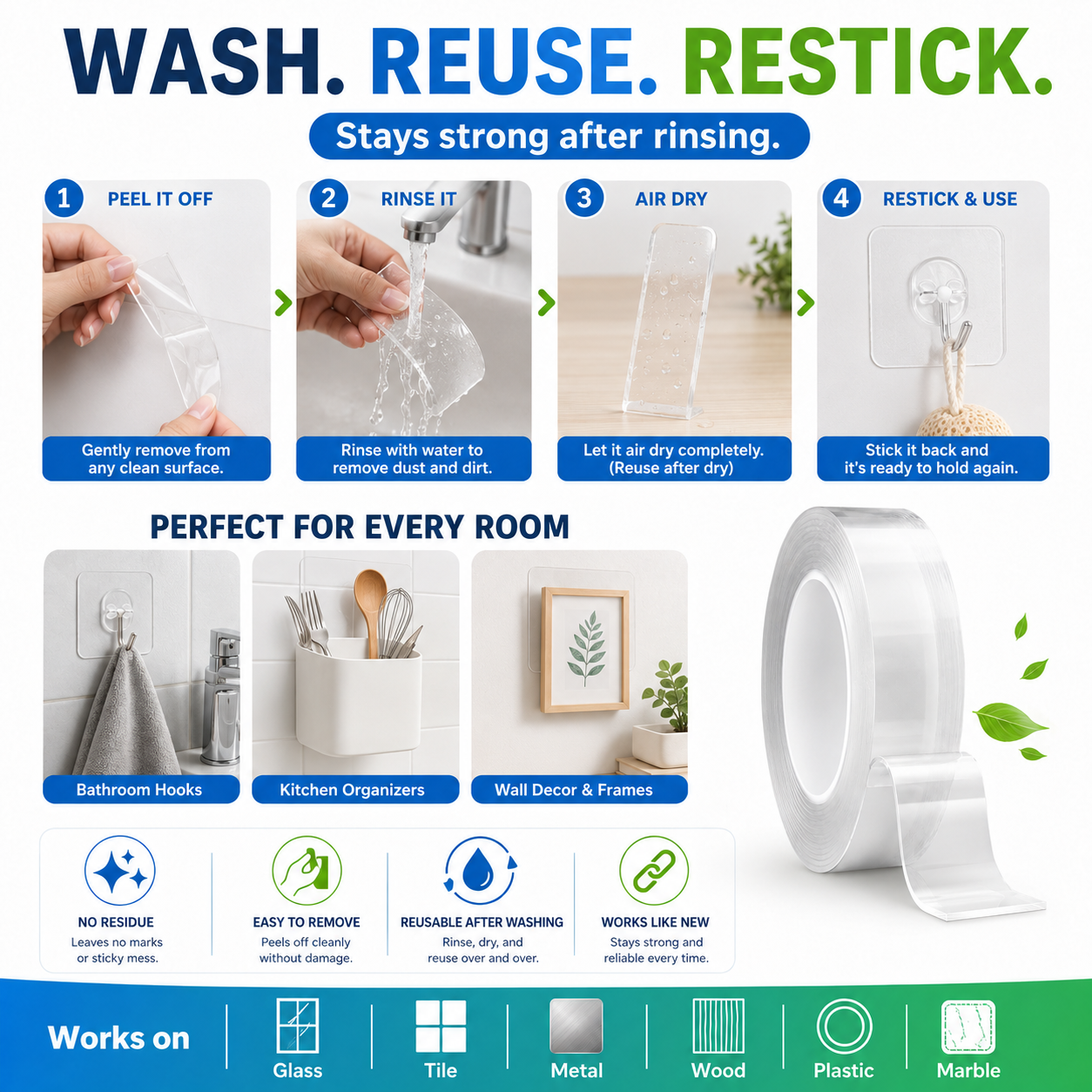 ⭐🔄Wash & Reuse Like Magic! Reusable Nano Grip Tape – Your Smart, Money-Saving Helper