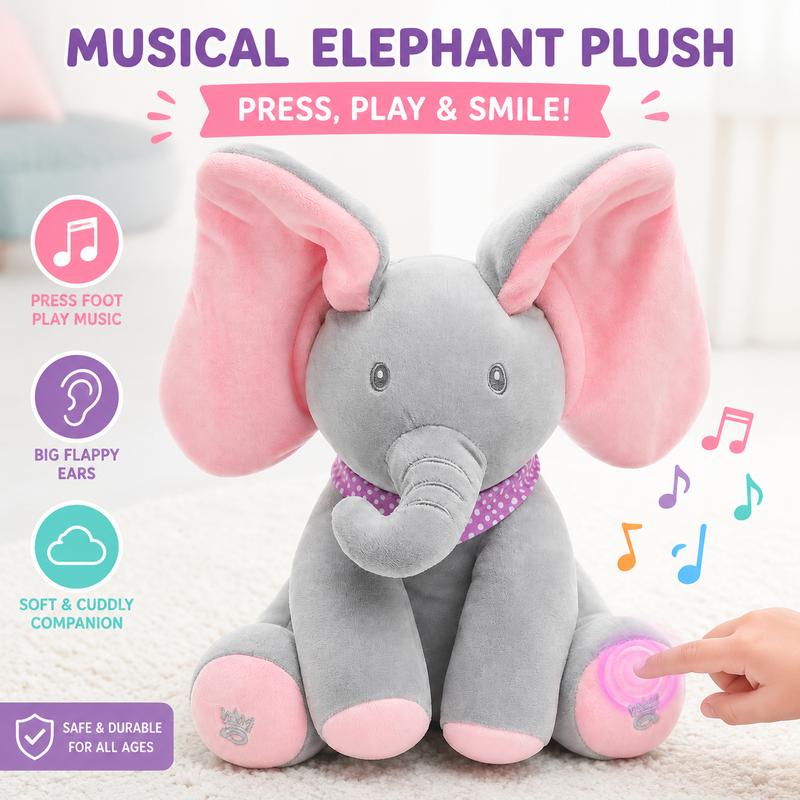 🐘🎶Peek-A-Boo Singing Elephant Plush Toy – Interactive Musical Stuffed Animal