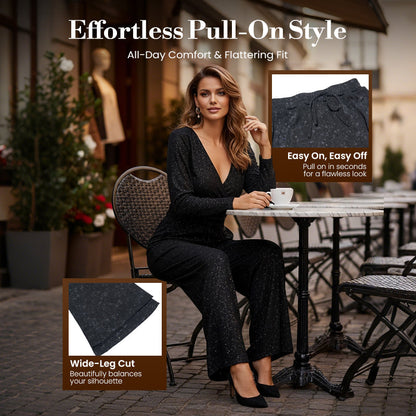 🥰Women's Sequin Sparkle Wide Leg Pants with Elastic Waistband