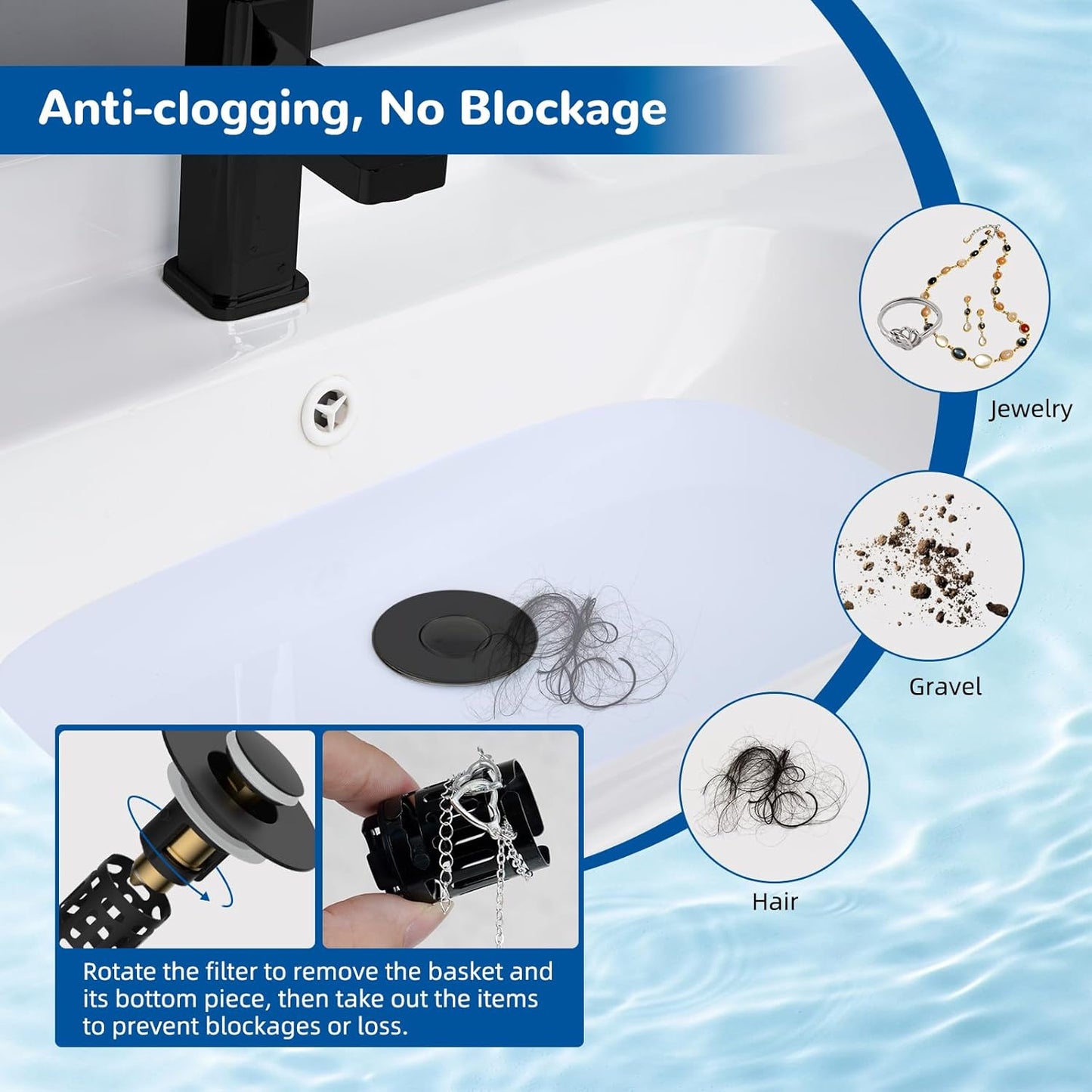 Upgraded 3-in-1 Bathroom Sink Drain Strainer