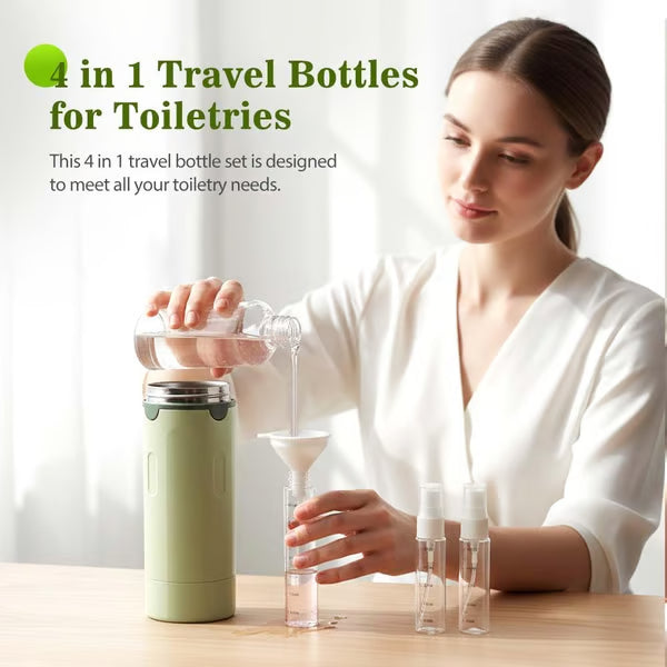 🧴4-in-1 Travel Dispenser Bottles – Leak-Proof, Refillable