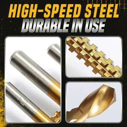 6‑Pcs Titanium‑Coated Twist Drill Bit Set‑ High‑Speed Steel Multi‑Purpose Sawtooth Drill Bits, Cutting & Drilling Combo Tool for Wood, Plastic & Soft Metal DIY Projects