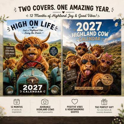 🐮2027 Funny Highland Cow Wall Calendar | A4 Hanging Calendar