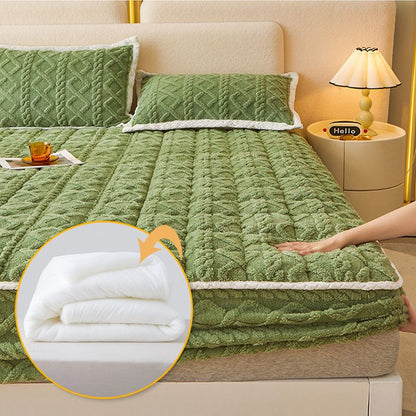 🛏️WARM FITTED BED SHEET - Brushed Flannel & Deep Pocket (Up to 40cm), Non-Slip Corners for All-Season Comfort