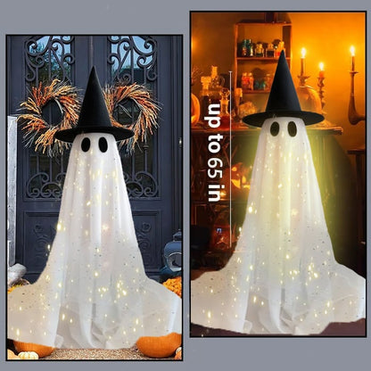 👻✨Halloween Spooky Lighted Ghost Decor Set, Indoor Outdoor Decorative Wind-Resistant Party Decoration Set with String Lights, Waterbags & Hats for Porch Yard, Lighted Party