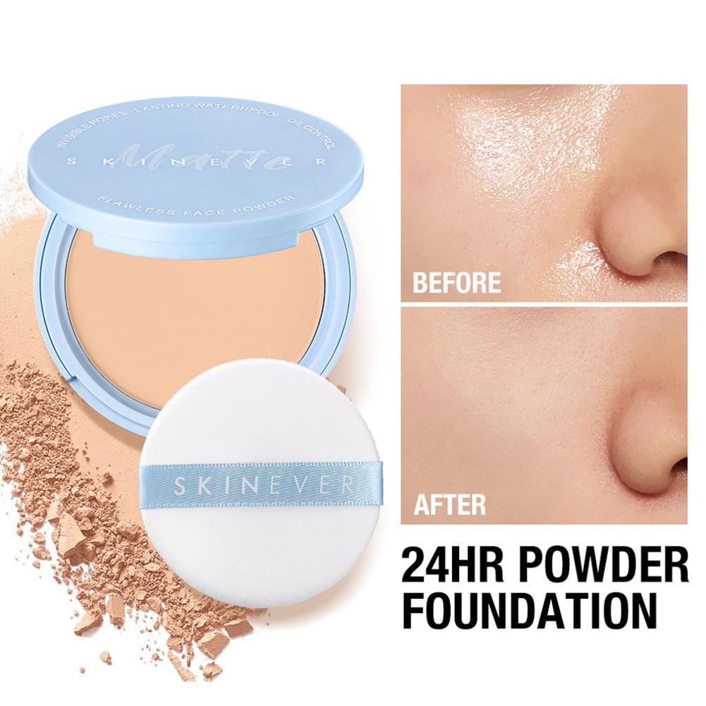Matte Perfection Pressed Powder Foundation, Oil Control Long Lasting Face Setting Powder, Buildable Coverage Compact Powder