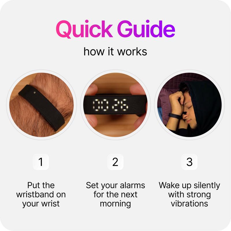 Silent Vibration Alarm Clock - Wrist-Worn Wake-Up Device for Heavy Sleepers, Avoids Disturbing Partners