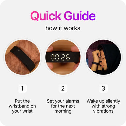 Silent Vibration Alarm Clock - Wrist-Worn Wake-Up Device for Heavy Sleepers, Avoids Disturbing Partners