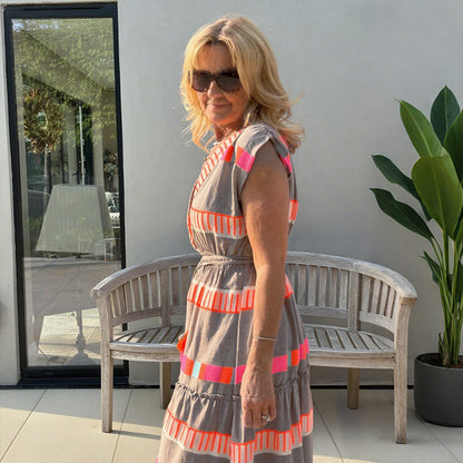 💕What should I wear tomorrow?💕Women's Loose V-Neck Vintage Stripe Pattern Sleeveless Dress