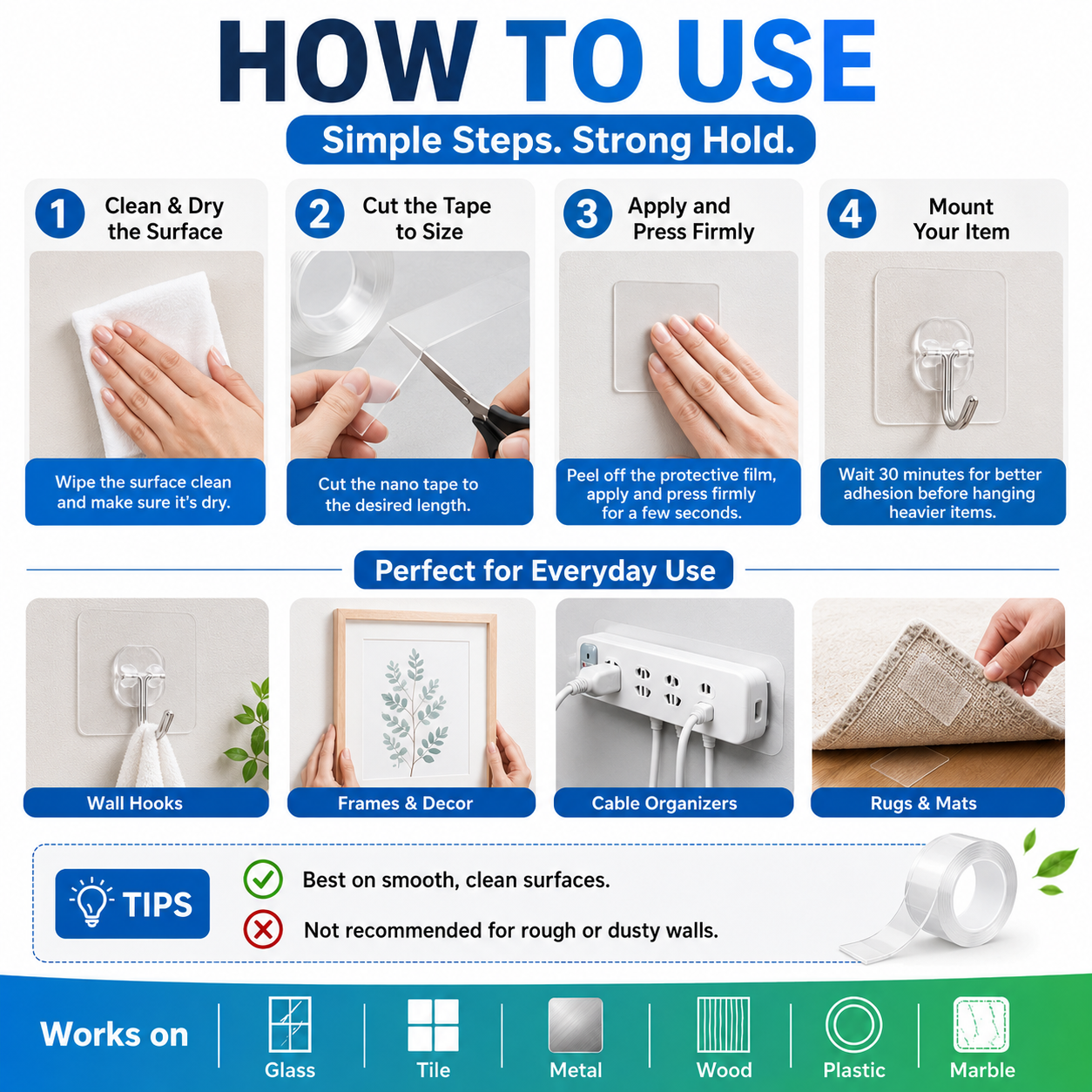 ⭐🔄Wash & Reuse Like Magic! Reusable Nano Grip Tape – Your Smart, Money-Saving Helper