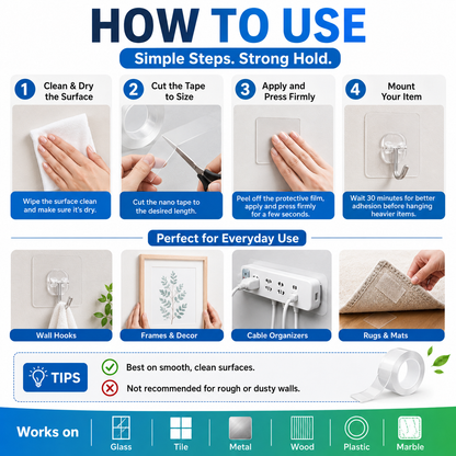 ⭐🔄Wash & Reuse Like Magic! Reusable Nano Grip Tape – Your Smart, Money-Saving Helper
