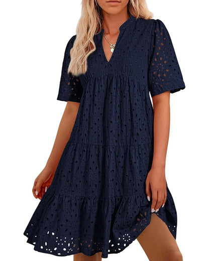 ⏰2025 Hot Sale -Women's Elegant Hollow Out Lace Ruffle Casual Mini Dress
