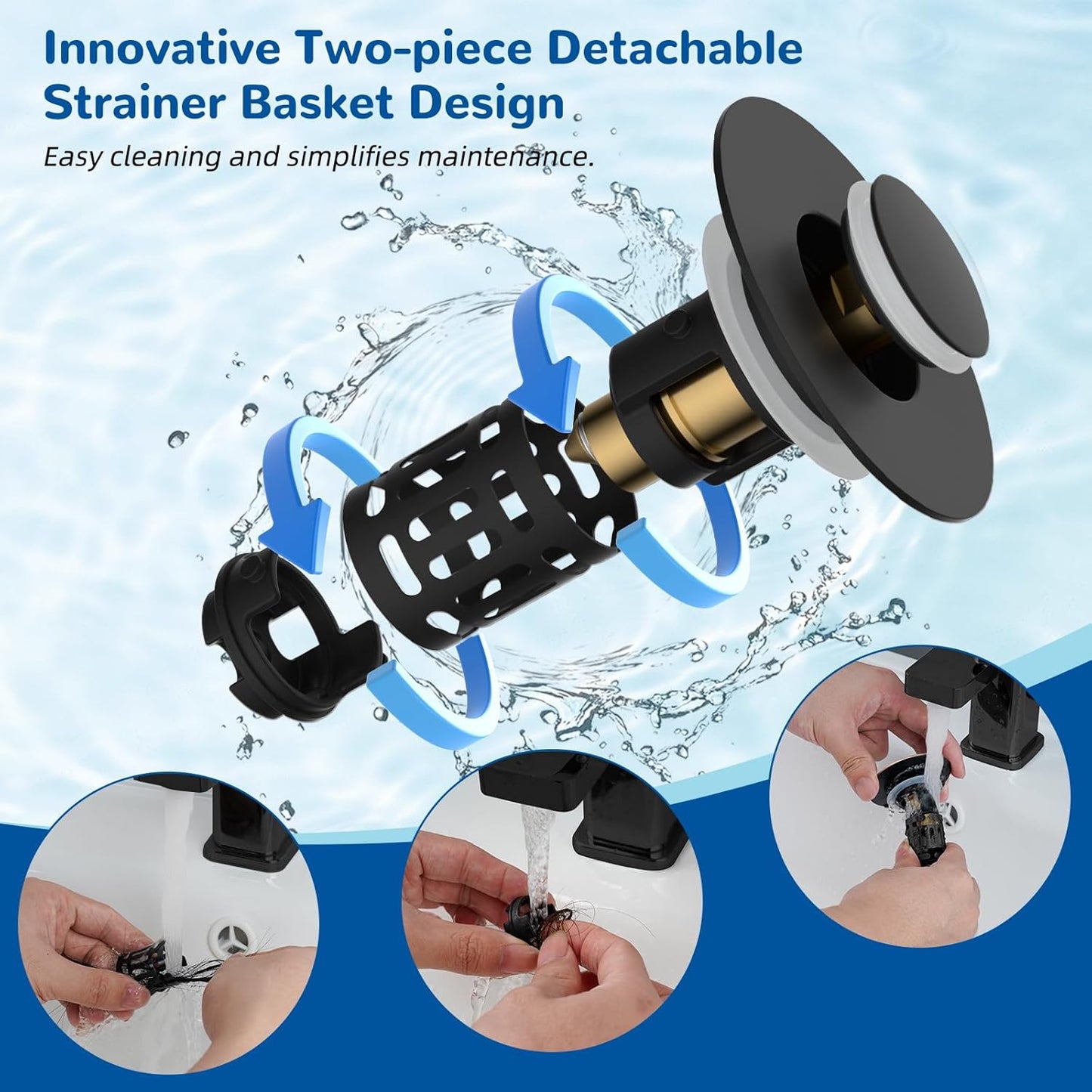 Upgraded 3-in-1 Bathroom Sink Drain Strainer