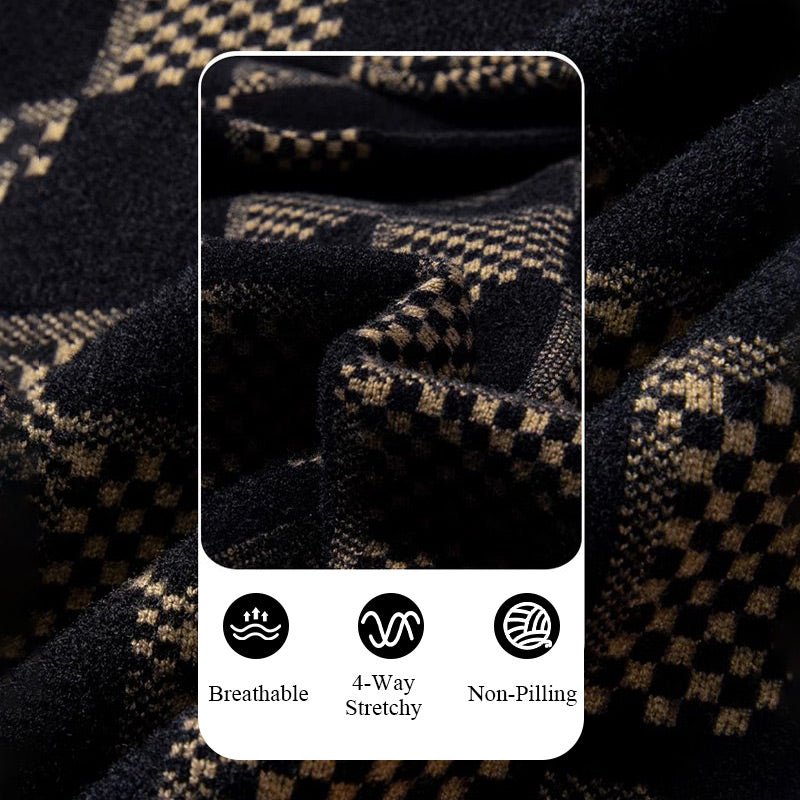 🔥New Year Promotion🔥Men's Checkered Printed Mock Neck Thickened Pullover Sweater