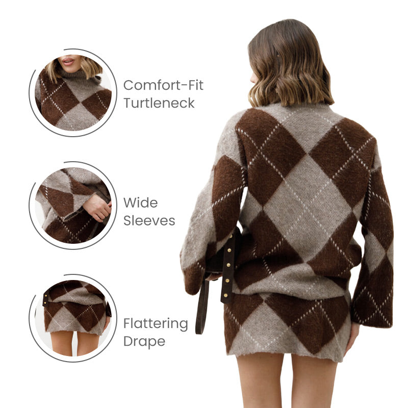 👚Diamond-patterned knit sweater and skirt 2-piece set – Effortless Stylish Outfit in One