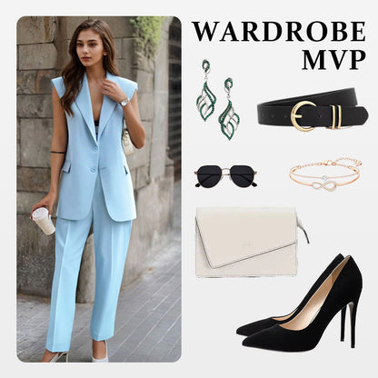 🌸New Arrival 50%OFF💖 Women’s Stylish Sleeveless Blazer & High-Waisted Pants Set