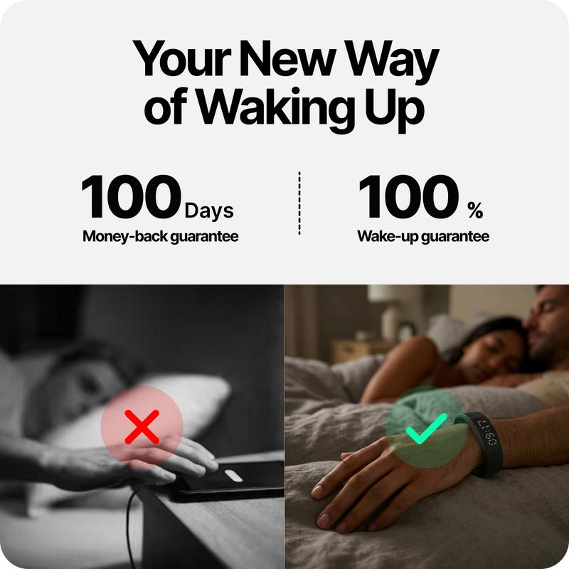 Silent Vibration Alarm Clock - Wrist-Worn Wake-Up Device for Heavy Sleepers, Avoids Disturbing Partners
