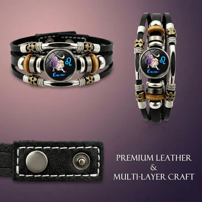 💥Last-day sale – 50% off ☪️Glow-in-the-dark leather zodiac sign bracelet for men and women (6.9/8.1 inches)♑️