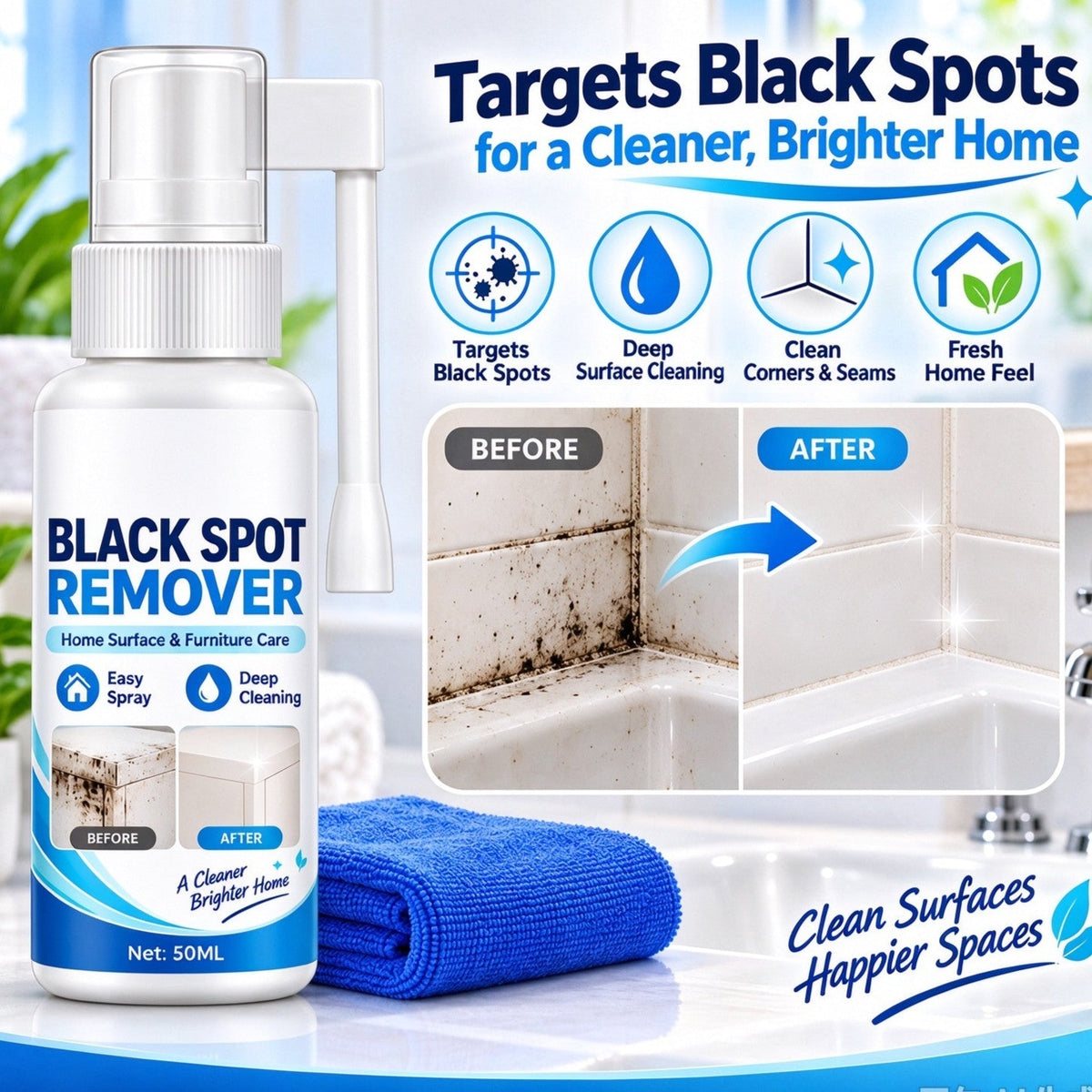 Household Mould Remover Spray – breaks down black mould & grime on tiles, walls, frames & furniture