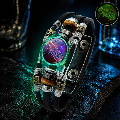 💥Last-day sale – 50% off ☪️Glow-in-the-dark leather zodiac sign bracelet for men and women (6.9/8.1 inches)♑️