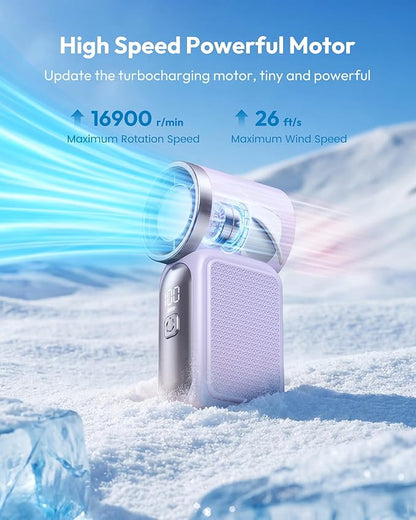 ❄️Mini Handheld Fan with LED Display👍5-Speed Turbo Pocket size Fan✨USB Rechargeable, High-Speed Cooling for Travel & Makeup