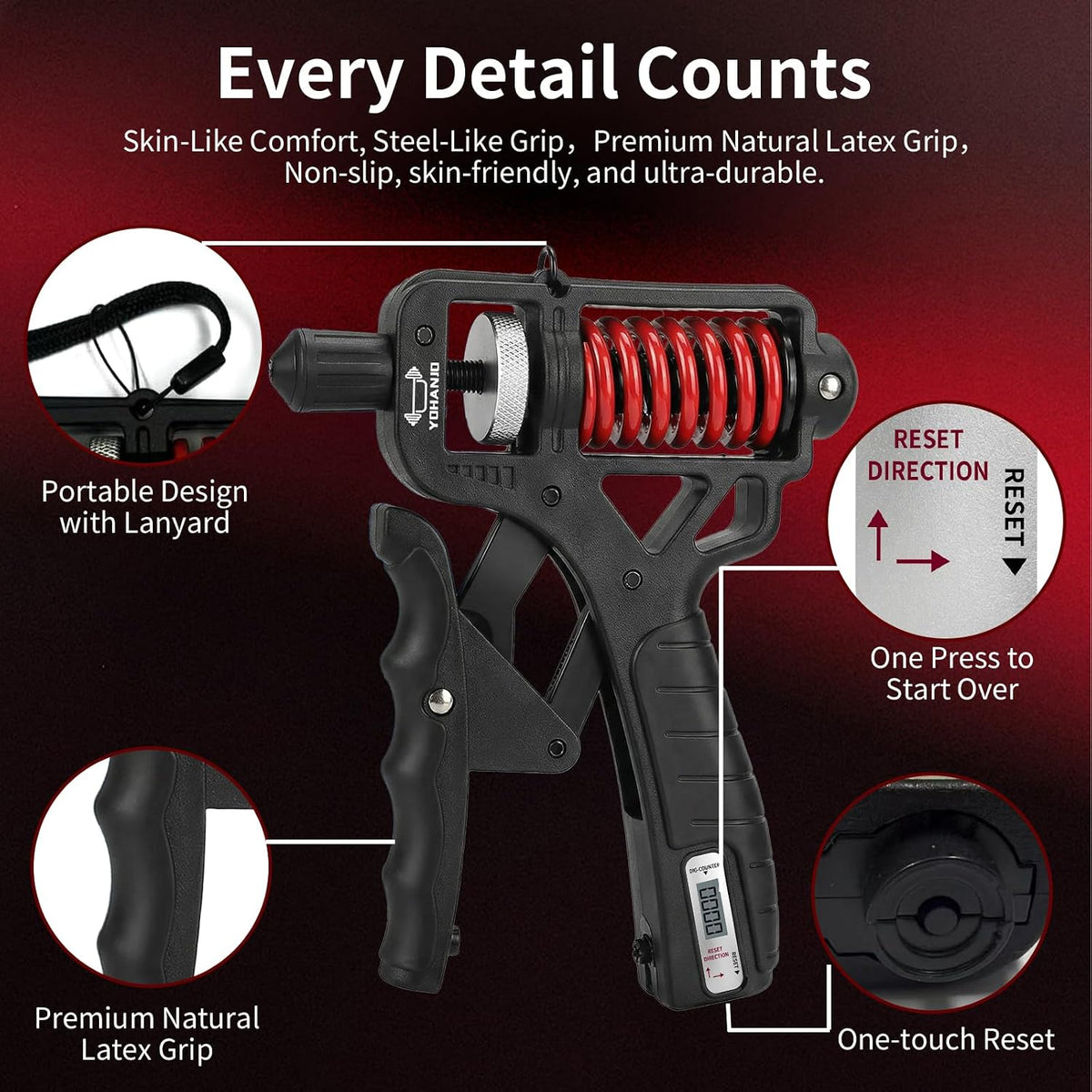Adjustable Hand Grip Strengthener - Build Forearm Strength & Relieve Wrist Pain, 5 Resistance Levels for Home/Gym Use