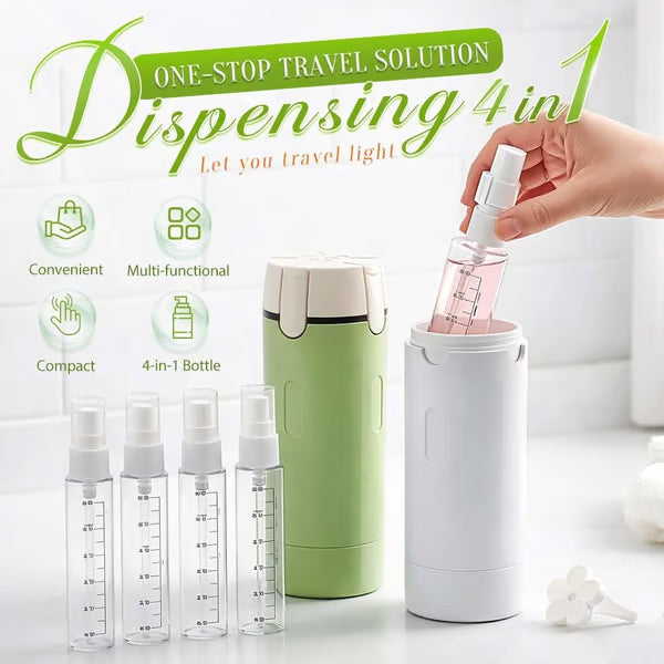 🧴4-in-1 Travel Dispenser Bottles – Leak-Proof, Refillable