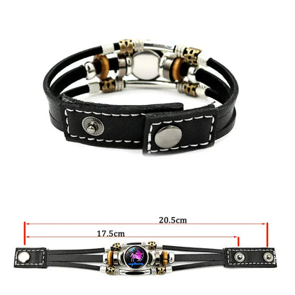 💥Last-day sale – 50% off ☪️Glow-in-the-dark leather zodiac sign bracelet for men and women (6.9/8.1 inches)♑️