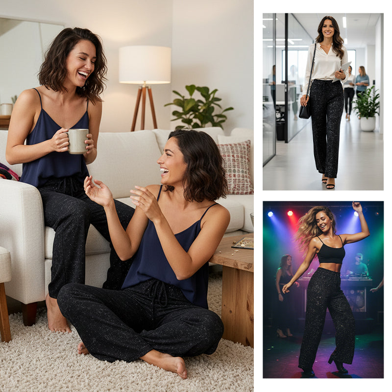 🥰Women's Sequin Sparkle Wide Leg Pants with Elastic Waistband