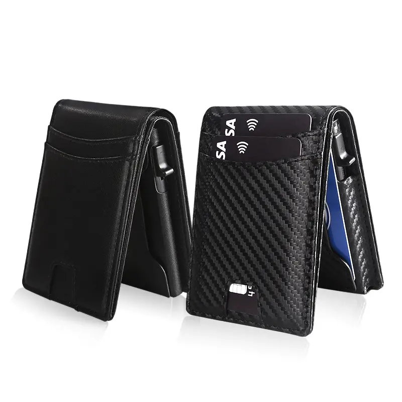 ✨AirTag Wallet for Men - with Pop Up Aluminum Case Money Clip Slim Leather Slots Credit Card Holder RFID Blocking Bifold Minimalist Wallet