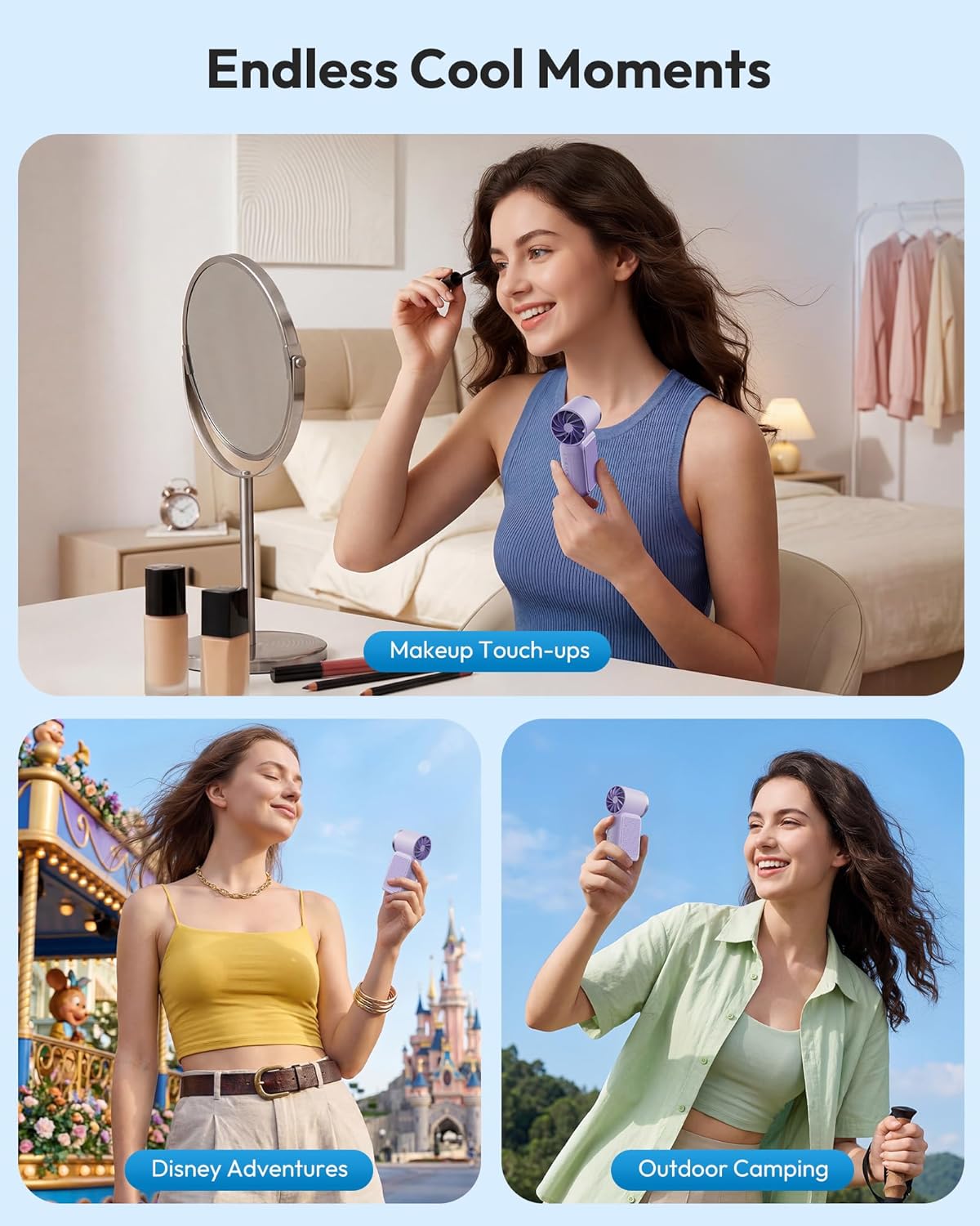 ❄️Mini Handheld Fan with LED Display👍5-Speed Turbo Pocket size Fan✨USB Rechargeable, High-Speed Cooling for Travel & Makeup