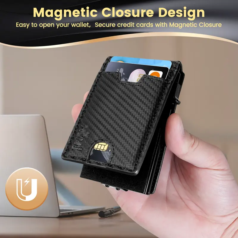 ✨AirTag Wallet for Men - with Pop Up Aluminum Case Money Clip Slim Leather Slots Credit Card Holder RFID Blocking Bifold Minimalist Wallet