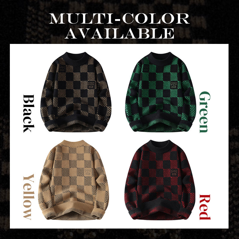 🔥New Year Promotion🔥Men's Checkered Printed Mock Neck Thickened Pullover Sweater