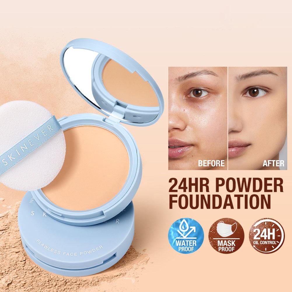 Matte Perfection Pressed Powder Foundation, Oil Control Long Lasting Face Setting Powder, Buildable Coverage Compact Powder