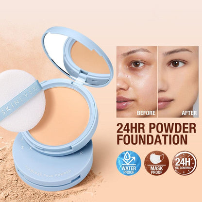Matte Perfection Pressed Powder Foundation, Oil Control Long Lasting Face Setting Powder, Buildable Coverage Compact Powder