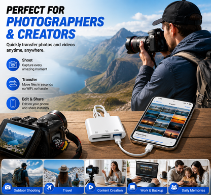 5-in-1 SD Card Reader for iPhone & USB-C – Fast Photo & Video Transfer Adapter