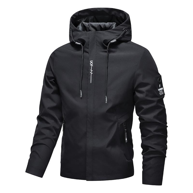 💥Men's Solid Color Waterproof Windproof Drawstring Zip-up Hoodie Jacket