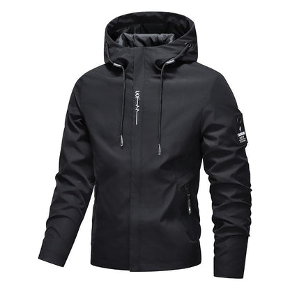 💥Men's Solid Color Waterproof Windproof Drawstring Zip-up Hoodie Jacket