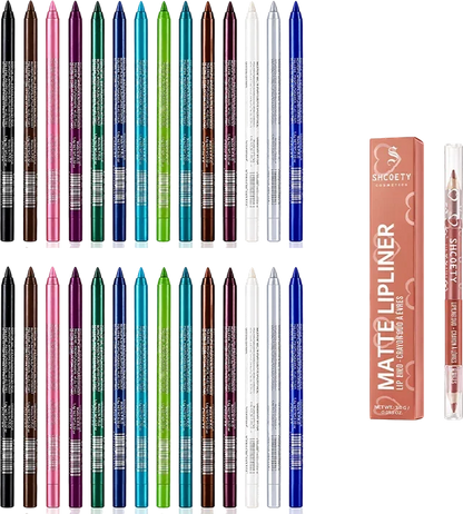 🌈14-Pack Waterproof Colored Gel Eyeliner Pencil – Metallic & Shimmer Finishes, Smudge-Proof（Pencil sharpener color is random）