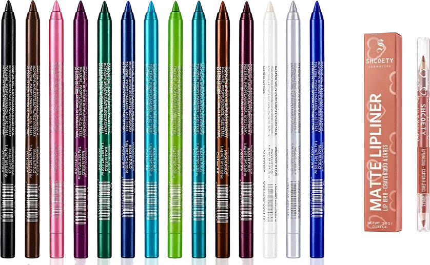 🌈14-Pack Waterproof Colored Gel Eyeliner Pencil – Metallic & Shimmer Finishes, Smudge-Proof（Pencil sharpener color is random）