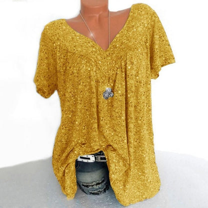 🌞Spring Awakening: 50% Off!🌸Women's Short-Sleeve Blouse with Spring Floral Print: V-Neck & Relaxed Fit – Breathable, Wrinkle-Free & Figure-Flattering for Spring & Summer